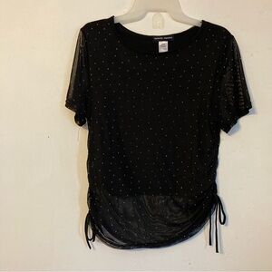 Black Sheer 1X all over crystal embellished top